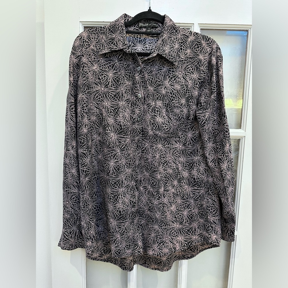 Elizabeth and James 100% Silk Button-Up Shirt Blouse Mauve Starburst Size Small